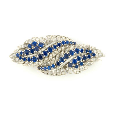 Lot 609 - Platinum, Sapphire and Diamond Leaf Double Clip-Brooch