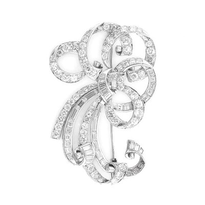 Lot 613 - Platinum and Diamond Bow Brooch