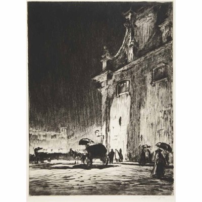 Lot 297 - Muirhead Bone (1876-1953) A RAINY NIGHT IN...