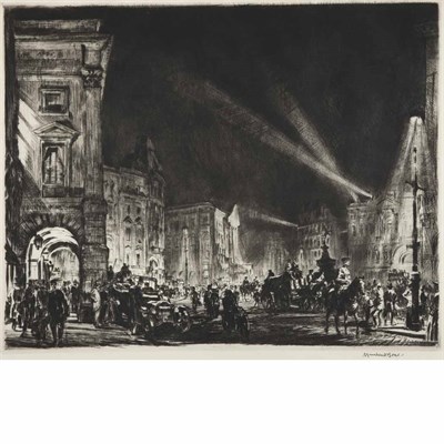 Lot 298 - Muirhead Bone PICCADILLY CIRCUS AT NIGHT (D....