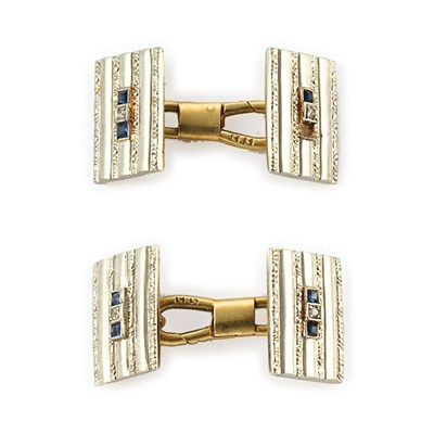 Lot 650 - Pair of Platinum, Gold, Sapphire and Diamond Cufflinks
