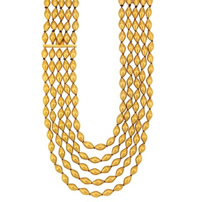 Lot 428 - Five Strand Gold Bead Necklace