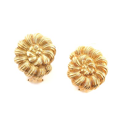 Lot 587 - Pair of Gold Shell Earclips, Tiffany & Co., Schlumberger