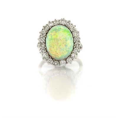 Lot 614 - White Gold, Opal and Diamond Ring