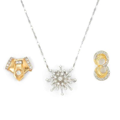 Lot 657 - Two Gold and Diamond Slides and Diamond Pendant with Chain