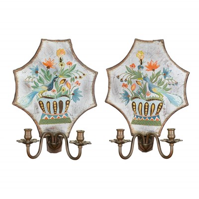 Lot 319 - Pair of Dutch Rococo Style Two-Light Sconces...