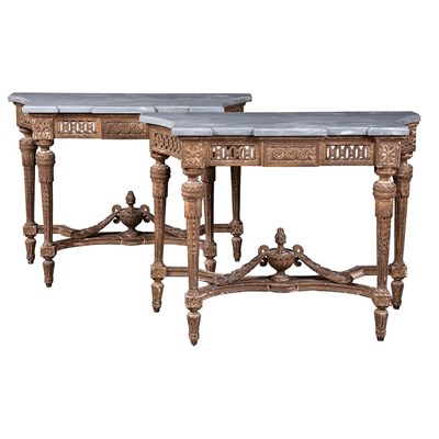 Lot 271 - Pair of Louis XVI Style Painted Consoles Each...