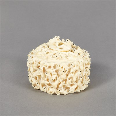 Lot 368 - Japanese Ivory Box Diameter 3 1/2 inches.