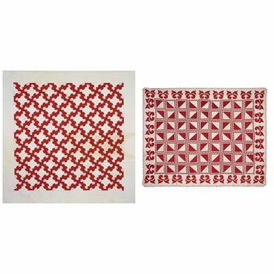 Lot 161 - Red and White Sawtooth and Bow Show Quilt 1860-...