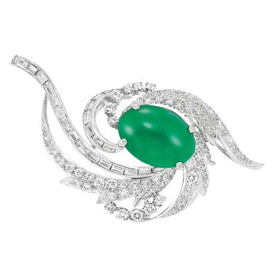 Lot 262 - White Gold, Jade and Diamond Brooch