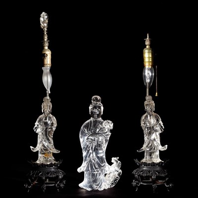 Lot 281 - Pair of Chinese Glass Figures of Guanyin Each...