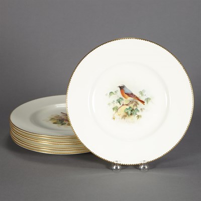 Lot 489 - Set of Eight Bird Decorated Royal Worcester...