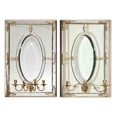 Lot 415 - Pair of Venetian Style Mirrored Two-Light...