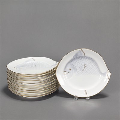 Lot 497 - Set of Twelve Royal Worcester Porcelain Fish...