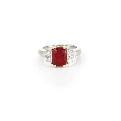 Lot 630 - Platinum, Gold, Ruby and Diamond Ring