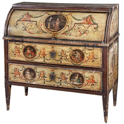 Lot 334 - Italian Neoclassical Painted Cylinder Desk...