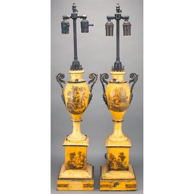 Lot 389 - Pair of French Tole Painted Lamps 19th Century...