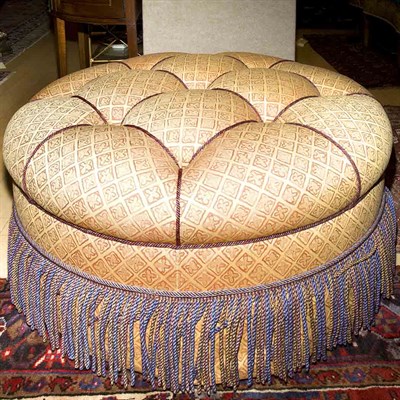 Lot 200 - Pair of Tufted Upholstered Ottomans Height 18...