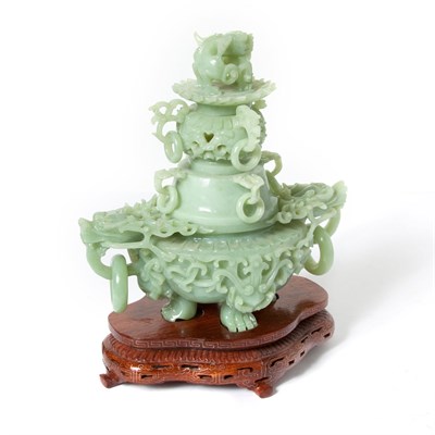 Lot 598 - Chinese Jadeite Censer On a wood stand.