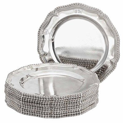 Lot 214 - Set of Twelve George III Silver Service Plates...