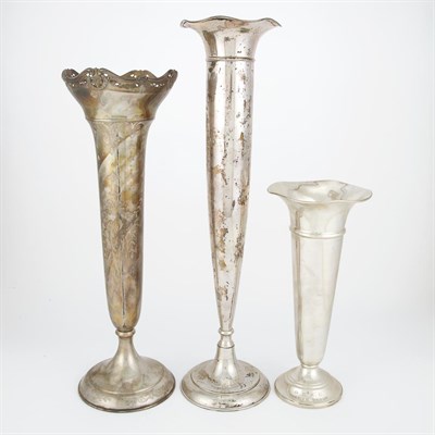 Lot 347 - Group of Three Sterling Silver Trumpet Vases...