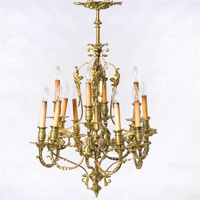 Lot 337 - Baroque Style Brass Twelve-Light Chandelier...
