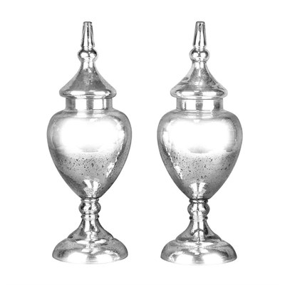 Lot 471 - Pair of Mercury Glass Style Covered Jars...