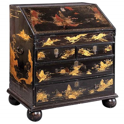 Lot 384 - Chinese Export Black Lacquer Slant Front Desk...