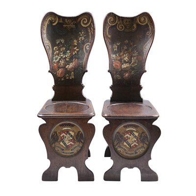 Lot 304 - Pair of English Painted Oak Hall Chairs 18th...
