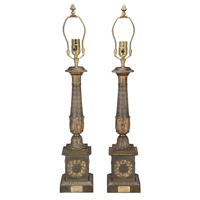 Lot 575 - Pair of Empire Gilt and Patinated-Bronze Lamps...