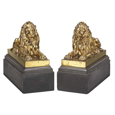 Lot 361 - Pair of English Brass Figures of Lions After a...