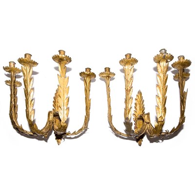Lot 266 - Pair of Italian Rococo Gilt-Metal Five-Light...