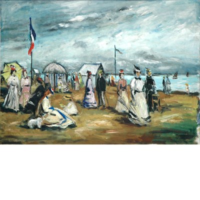 Lot 18 - Manner of Eugene Boudin Figures on a Beach...