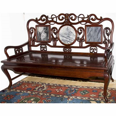 Lot 586 - Chinese Marble Inlaid Hardwood Bench Length 64...