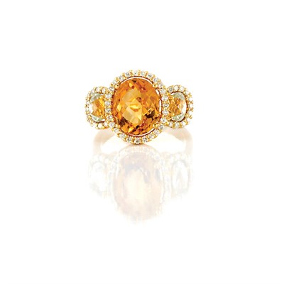 Lot 584 - Gold, Citrine, Lemon Quartz and Diamond Ring