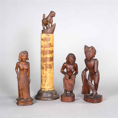 Lot 245 - Group of Three Indonesian Carved Wood Tribal...
