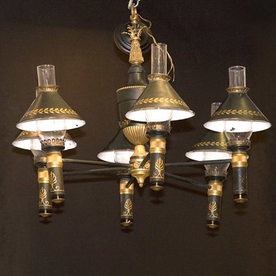 Lot 362 - Empire Style Tole Painted Six-Light Chandelier...