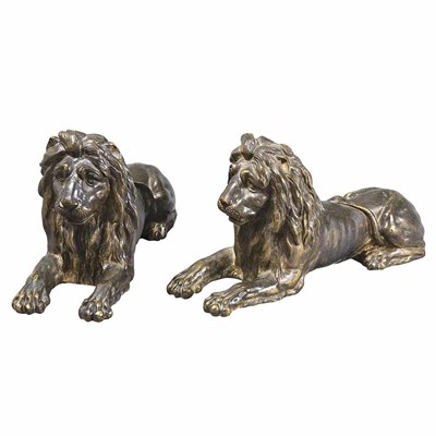 Lot 370 - Pair of Bronze Recumbent Lions Length of...