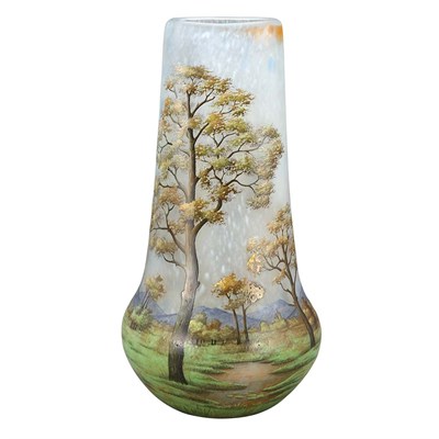 Lot 374 - Daum Acid Etched and Enameled Glass Vase Circa...