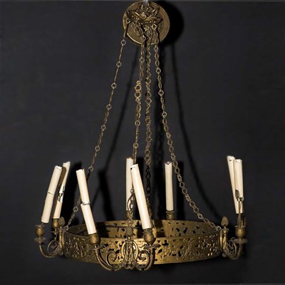 Lot 363 - Empire Style Patinated-Metal Six-Light...