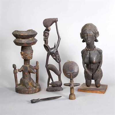 Lot 234 - Group of Five African Carved Wood Tribal...