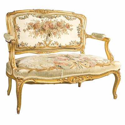 Lot 201 - Louis XV Style Gilt-Wood Settee With Aubusson...