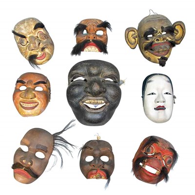 Lot 217 - Group of Nine Asian Masks Height of largest 10...