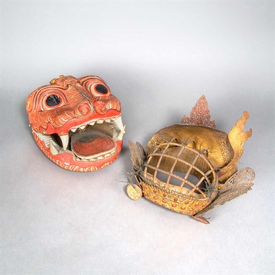 Lot 214 - Southeast Asian Painted Wood Head of a Dragon;...
