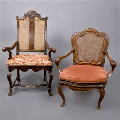 Lot 271 - Continental Baroque Walnut Armchair; Together...