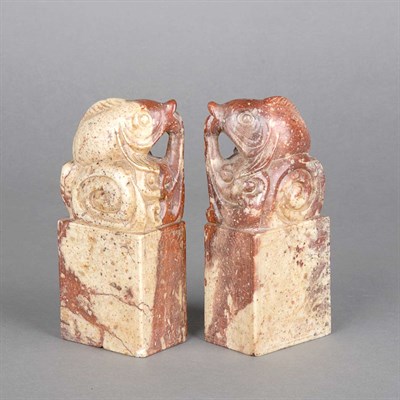 Lot 326 - Pair of Chinese Soapstone Fish-Form Seals...
