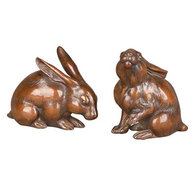 Lot 427 - Two Japanese Bronze Figures of Rabbits Height...
