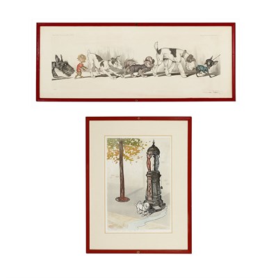 Lot 105 - Boris O'Klein [DOG SCENES] Two color etchings...