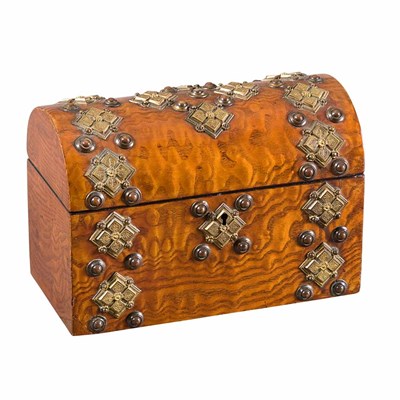 Lot 335 - Metal Mounted Burl Wood Box Length 9 1/2 inches.