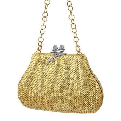 Lot 422 - Gold and Diamond Evening Purse with Carrying Chain
